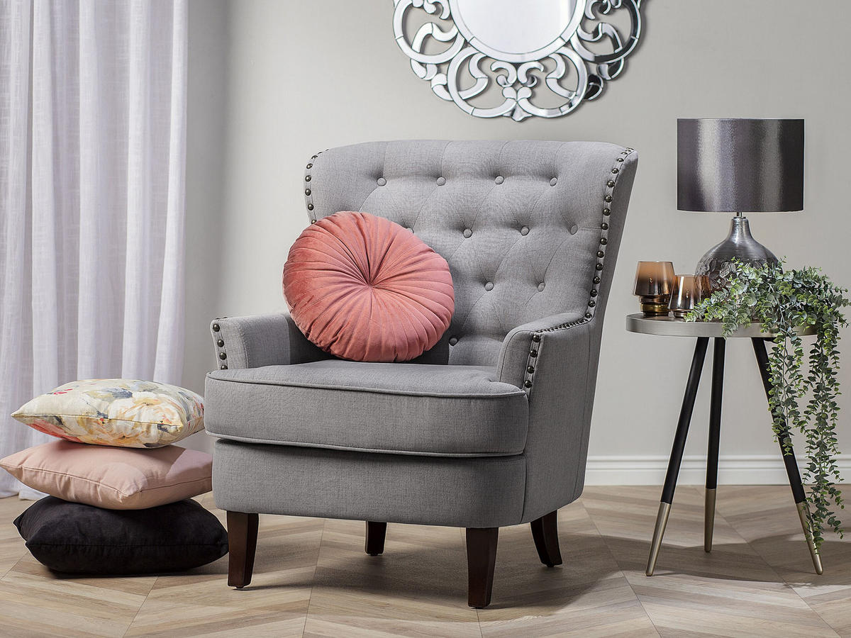 SESSEL Polsterbezug hellgrau Viborg - Dunkelbraun/Grau, Textil (75/93/57cm) - Beliani