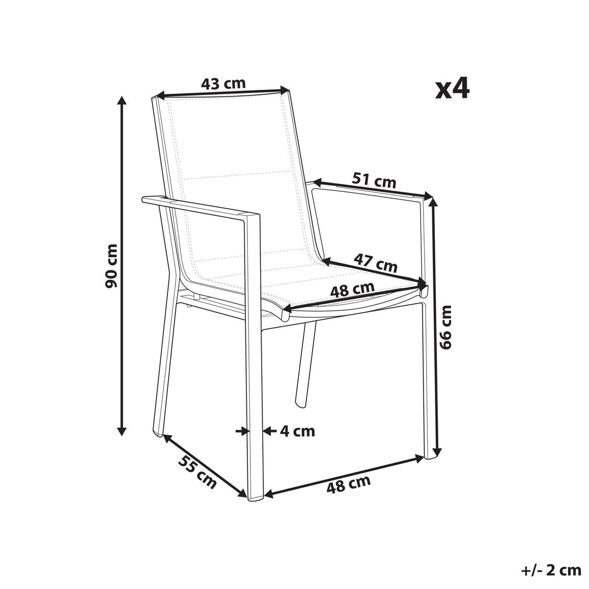 GARTENSTUHL 4er-Set Metall Grau Busseto - Hellbraun/Weiß, Metall (56/90/64cm) - Beliani