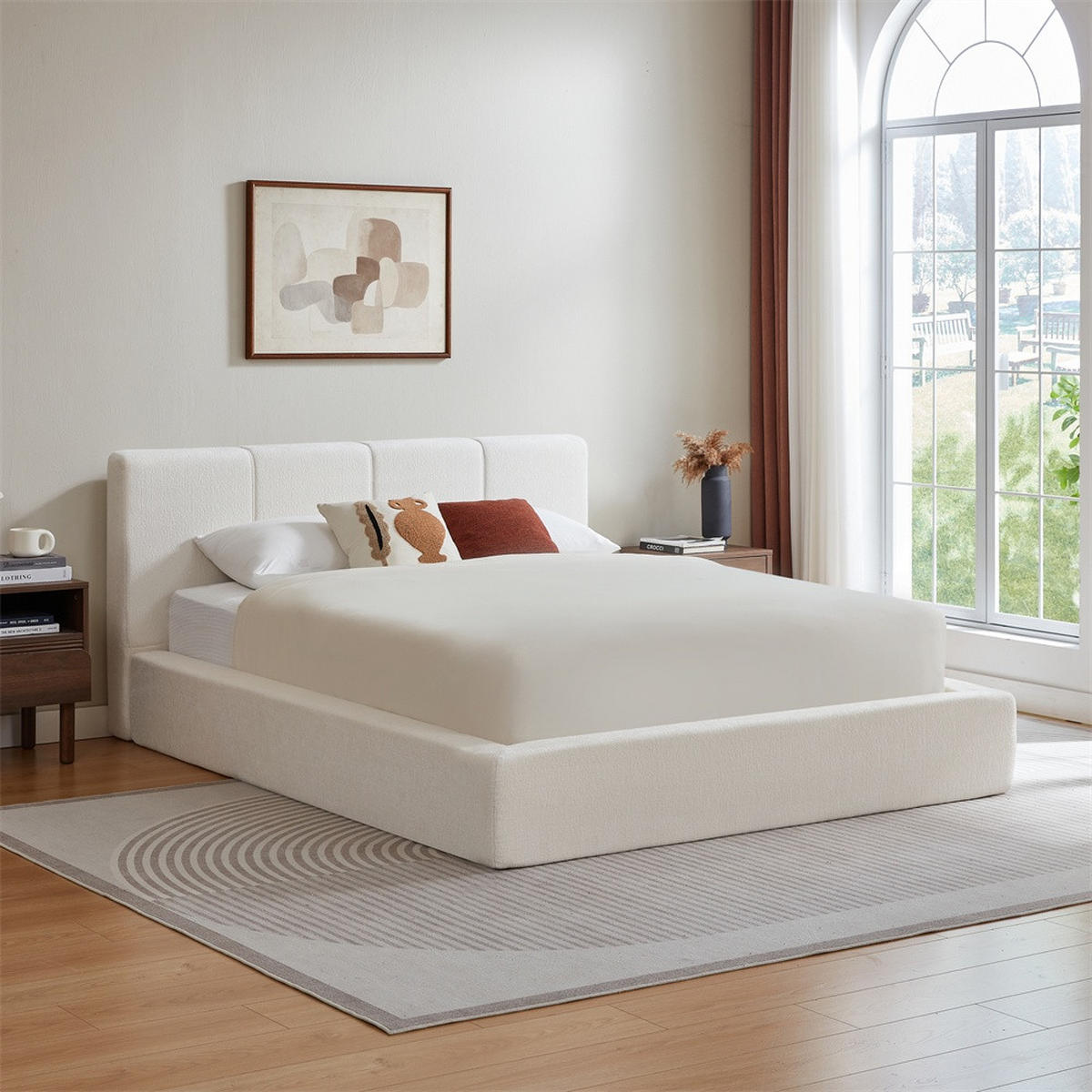 POLSTERBETT 140x200 cm mit gepolstertem Kopfteil - Lattenrost - ohne Matratze - Cremeweiß - Creme, Textil (140/200cm) - DELFA