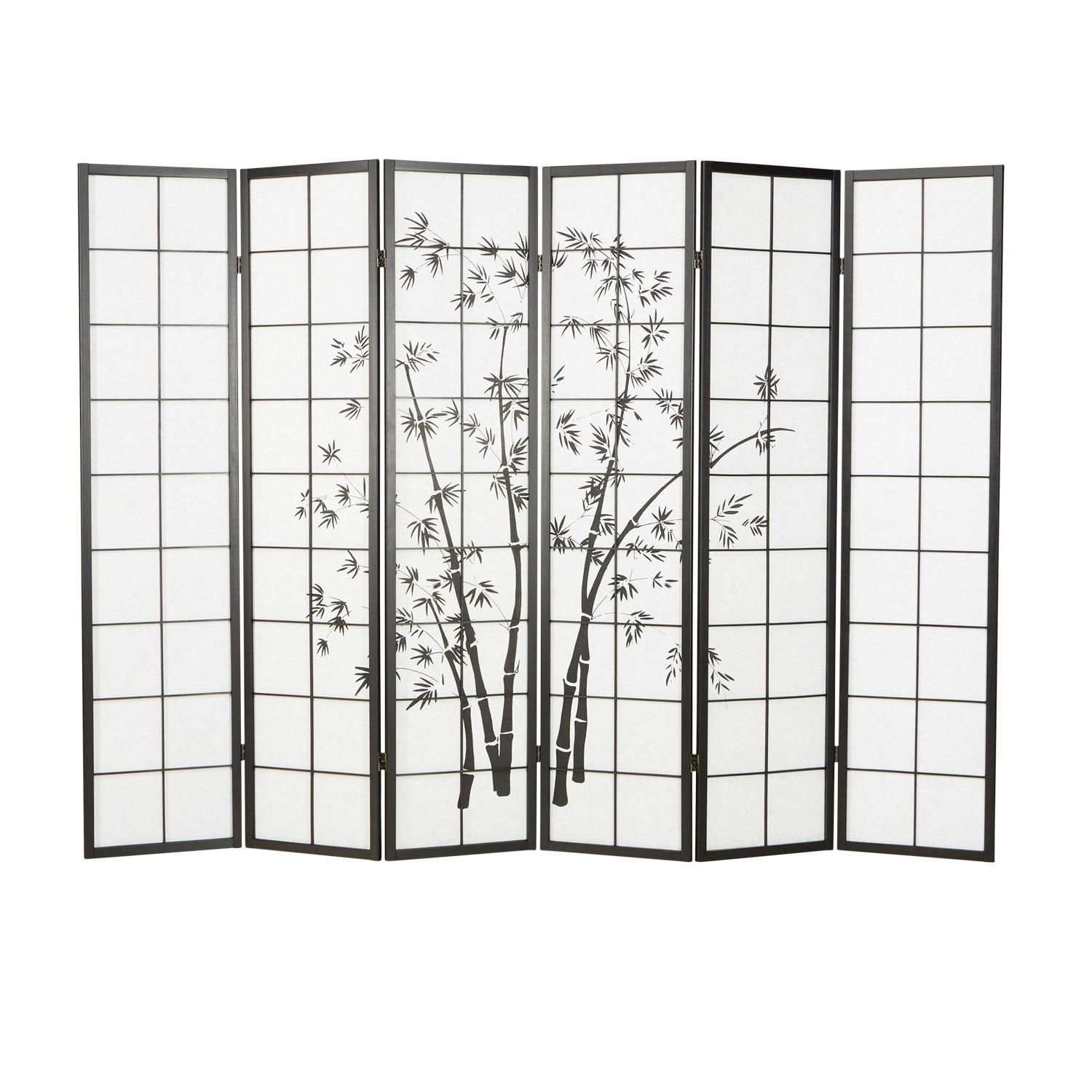 PARAVENT 6-tlg. 264/179 cm Schwarz Bambusmuster - Schwarz, Holz (264/179/2cm) - Homestyle4u