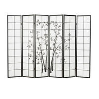 PARAVENT 6-tlg. 264/179 cm Schwarz Bambusmuster - Schwarz, Holz (264/179/2cm) - Homestyle4u