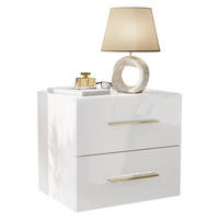 NACHTTISCH LINA LUX hängend mit Griffen und Hochglanzplatte – Griffe: Gold-Chrom - Weiß, Holzwerkstoff (45/41.8/38.5cm) - Lookway