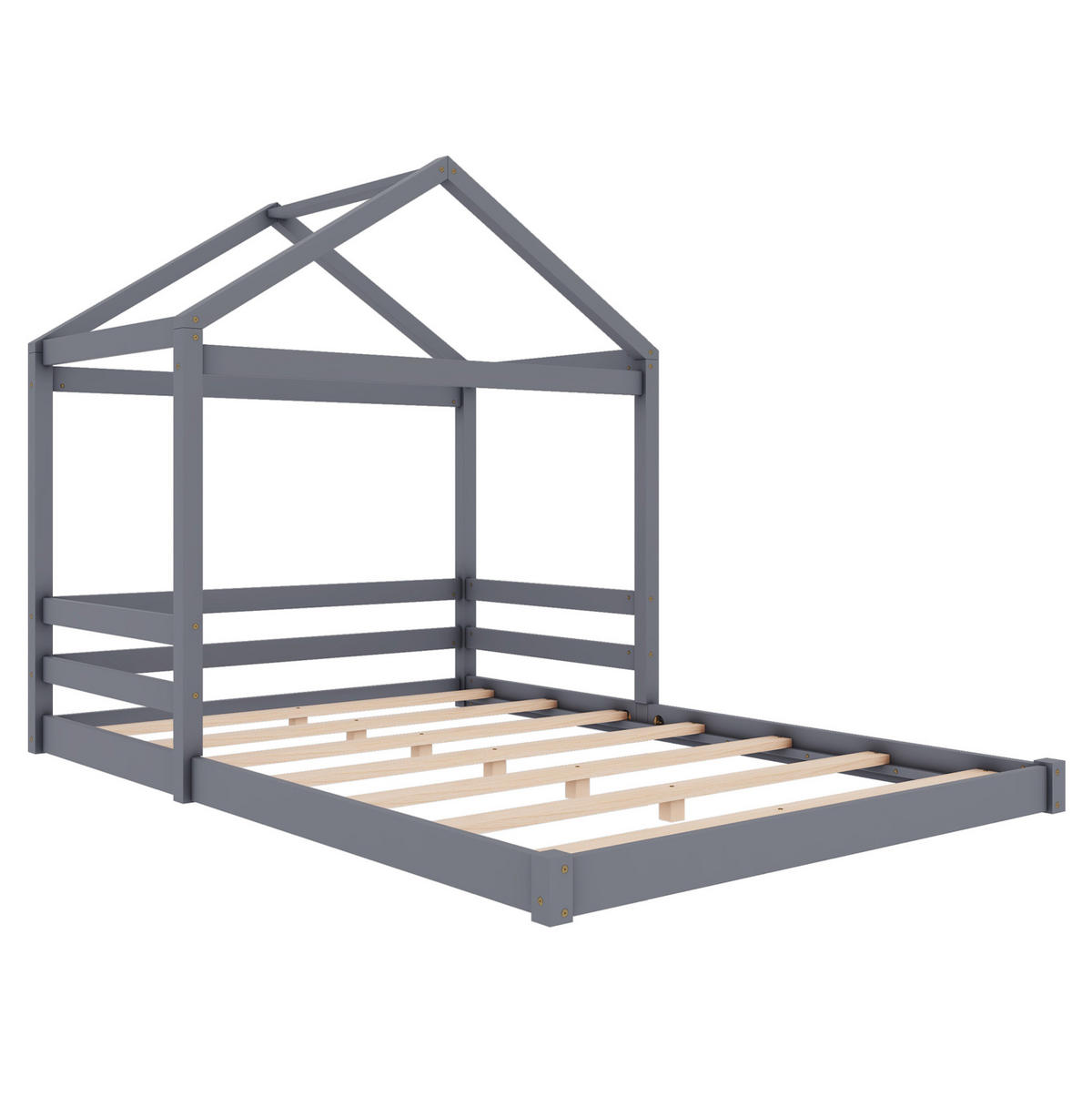 KINDERBETT 140/200 cm in Hausform mit Lattenrost aus Kiefer und MDF, Grau - Grau, Holzwerkstoff (140/200cm) - Redom