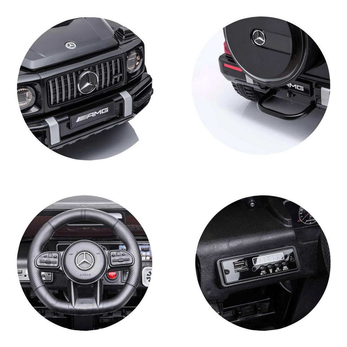 ELEKTROAUTO SUV Mercedes G63 schwarz AMG Fernbedienung Gurt EVA-Reifen - Schwarz, Kunststoff (110/69/56cm) - Chipolino