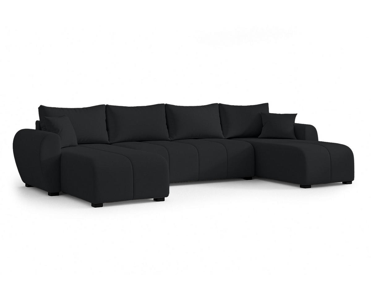WOHNLANDSCHAFT Malatya U Form Schwarz 311/145/82 cm mit Schlaffunktion - Schwarz, Kunststoff/Textil (311/82/145cm) - AX Living