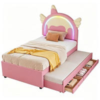 KINDERBETT 90x200 cm, Einhornform mit Ausziehbett, PU-Material, Cartoon-Stil, rosa - Rosa, Kunststoff (90/200cm)
