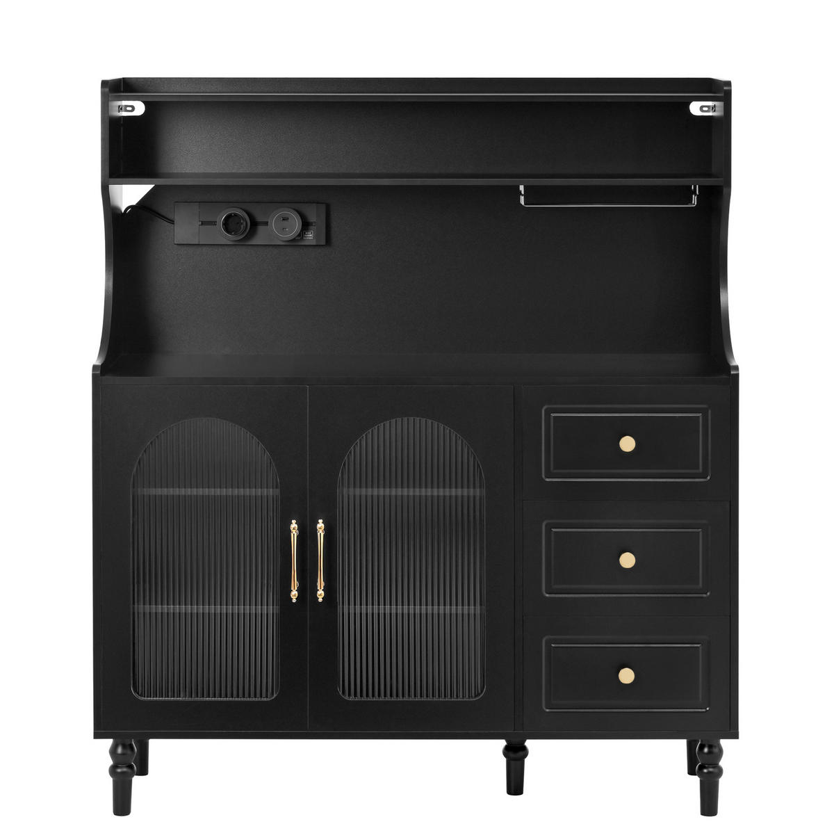 BUFFET 120/40/138,5 cm schwarz aus MDF mit Steckdose - Schwarz, Holzwerkstoff (120/138.5/40cm) - OKWISH