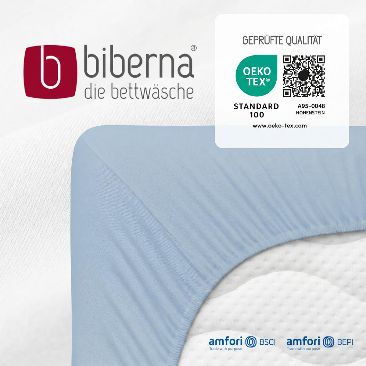 SPANNBETTTUCH Premium Jersey eisblau, 180x200 cm - 200x200 cm - Hellblau, Textil (200/200cm) - biberna