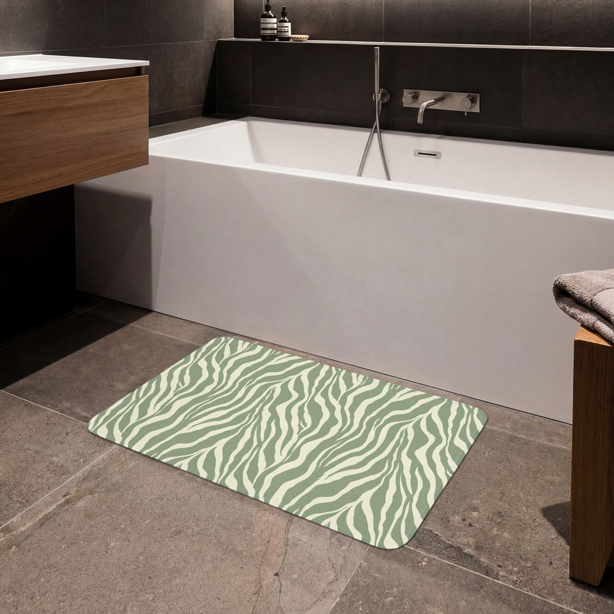 KOUPELNOVÁ PŘEDLOŽKA Zebra - Motiv - zelená 80x50 cm - šalvějově zelená, textil/plast (80/50cm)