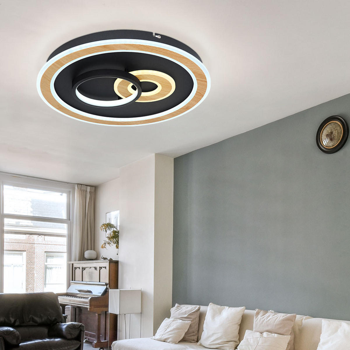 LED DECKENLEUCHTE Chessy Schwarz Holzoptik - Schwarz, Metall (50/50/7cm) - Globo Lighting