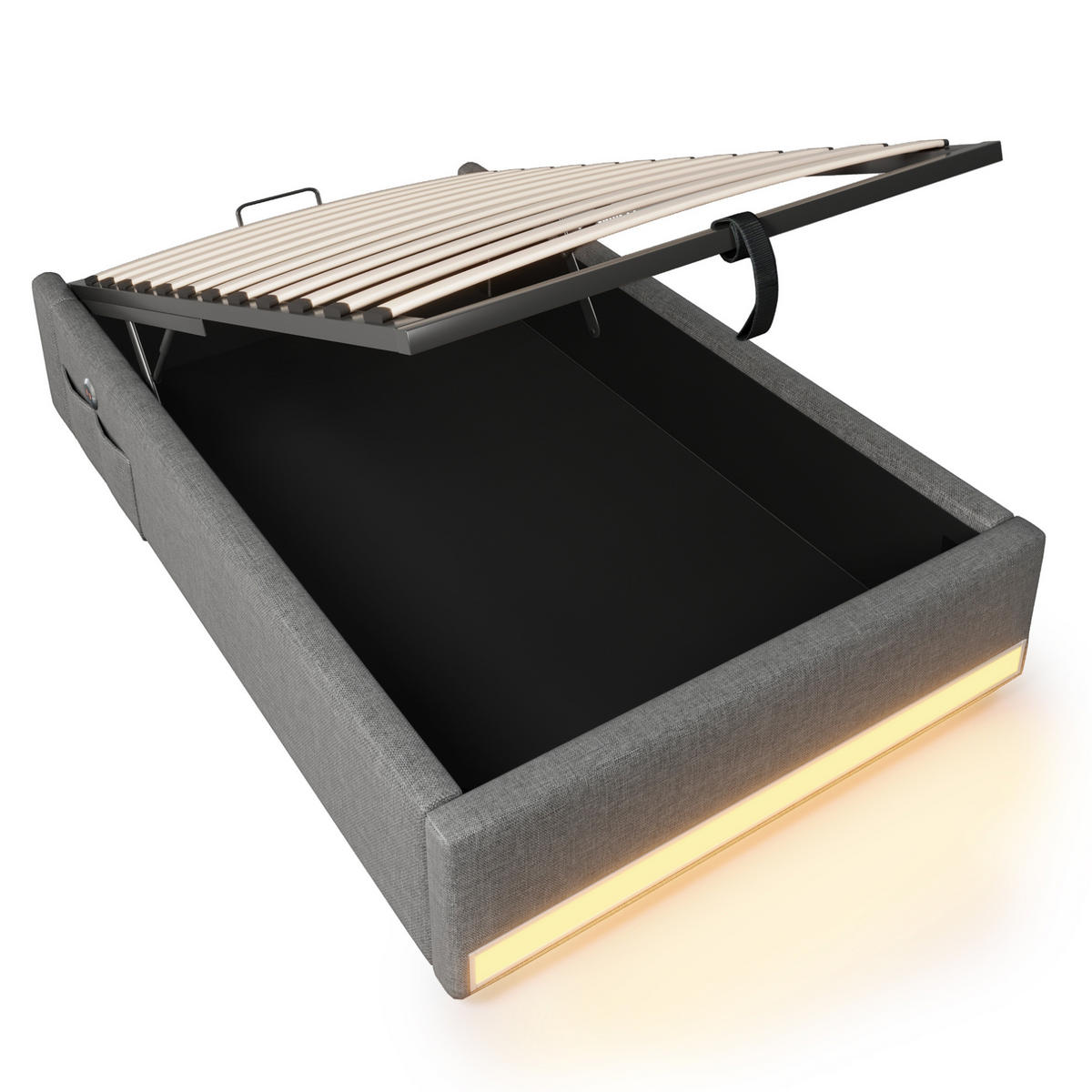 TAPECIRANI krevet 90/200 cm sivi od lana s LED rasvjetom, USB i Type-C priključcima - siva, tekstil (90/200cm) - OKWISH