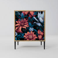 SIDEBOARD ETHEREAL BLOSSOMS, Eichefarben, 57,5x42x72,5 cm, Schwarze Metallfüße - Eichefarben/Multicolor, Holzwerkstoff/Metall (57.5/72.5/42cm) - SpaceRebels