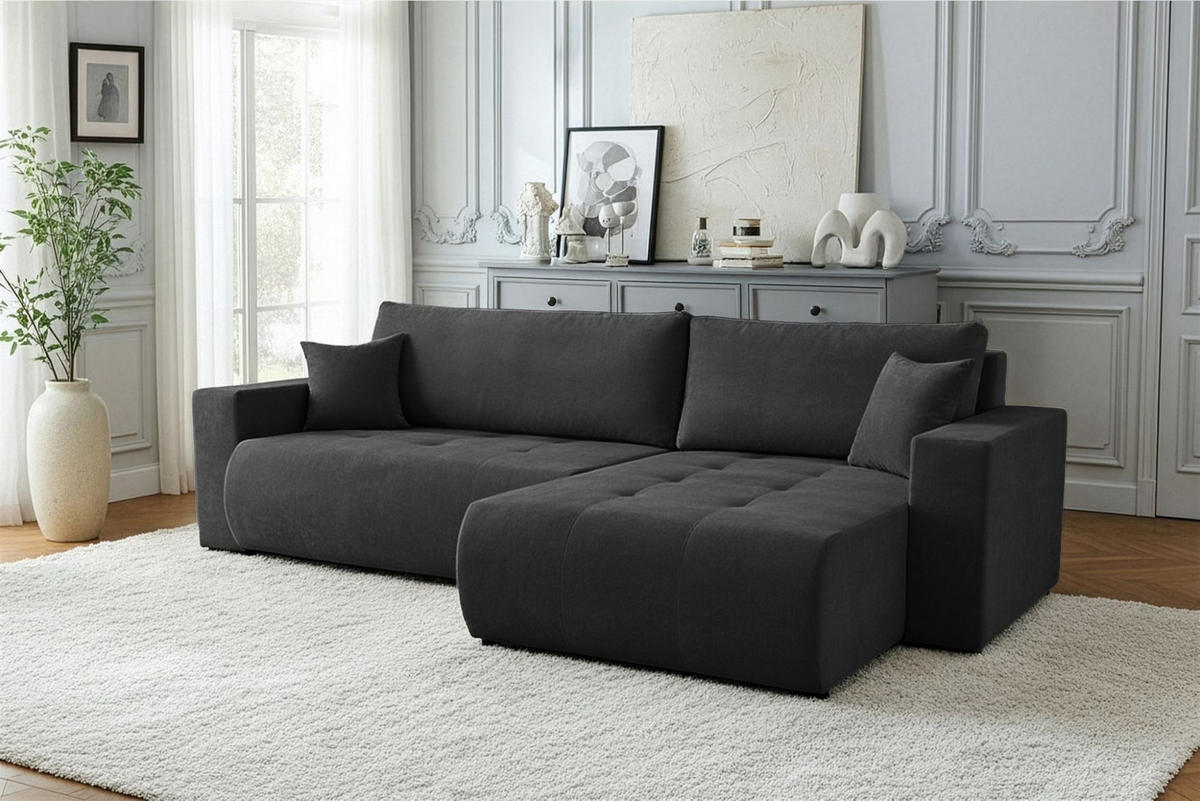 ECKSOFA Armari Mit Schlaffunktion - Schwarz, Holzwerkstoff/Textil (154/277cm) - Fun Möbel