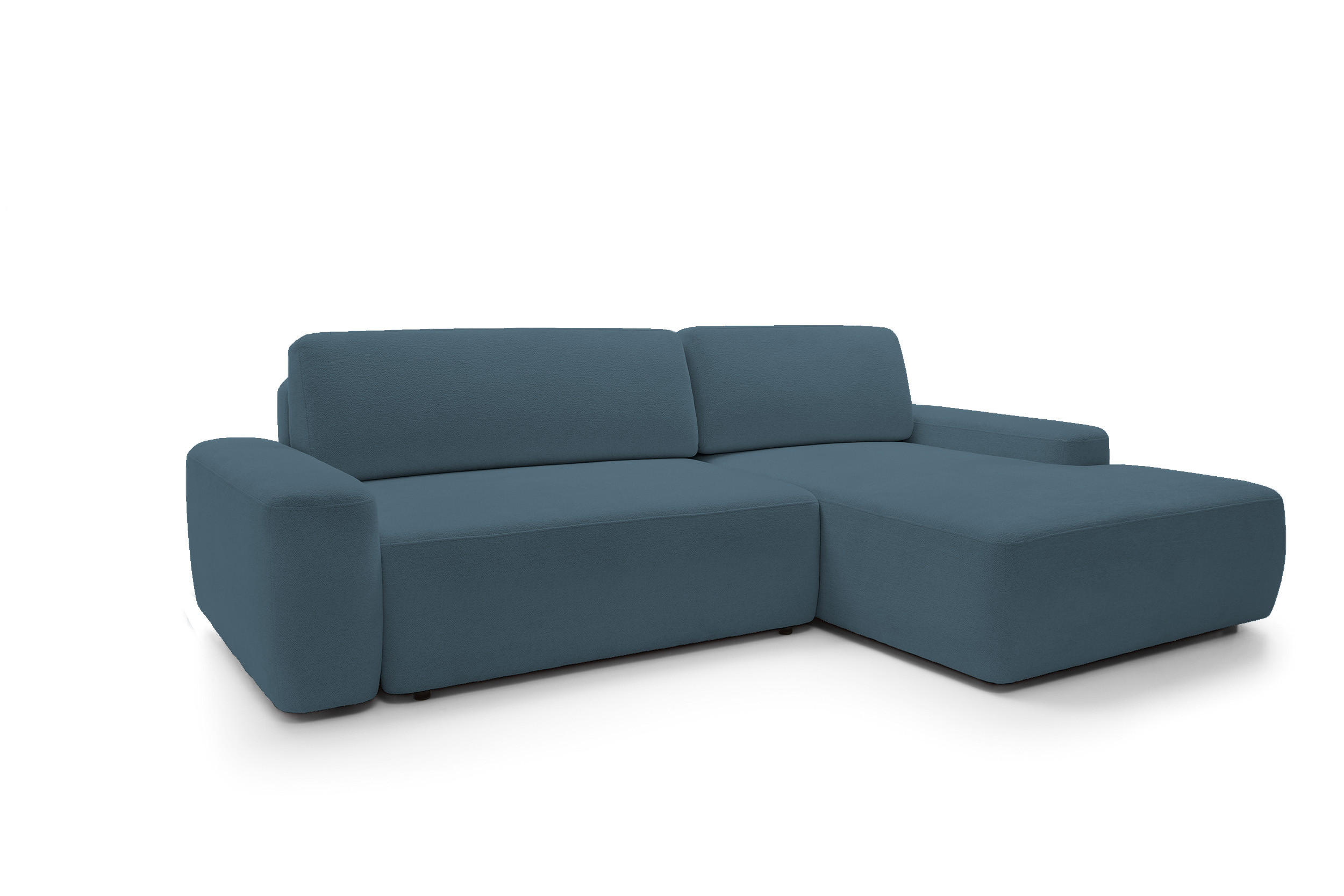 ECKSOFA BOULI 4-Sitzer Polstersofa Raven mit Schlaffunktion 130x210 cm Bettzeugcontainer 264x162x82 cm rechts, Farbe: Seegrün - Smaragdgrün, Holz/Textil (264/162cm) - DomoHome