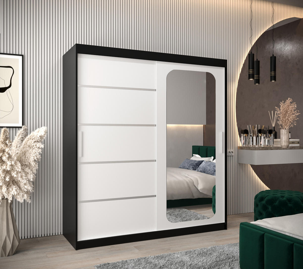 SCHWEBETÜRENSCHRANK 200/180/62 2-türig - Silberfarben/Schwarz, Holz/Kunststoff (180/200/62cm) - Abiks Möbel