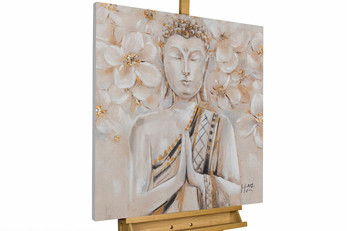 ACRYLBILD HANDGEMALT 80/80 cm - Beige/Weiß, Holz/Textil (80/80cm) - KUNSTLOFT