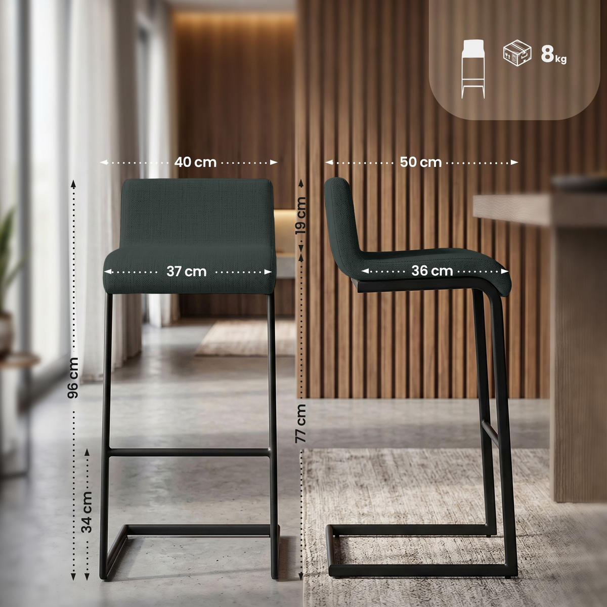 BARHOCKER 2 Stoff Dunkelgrau - Dunkelgrau/Schwarz, Textil/Metall (40/96/50cm) - CLP