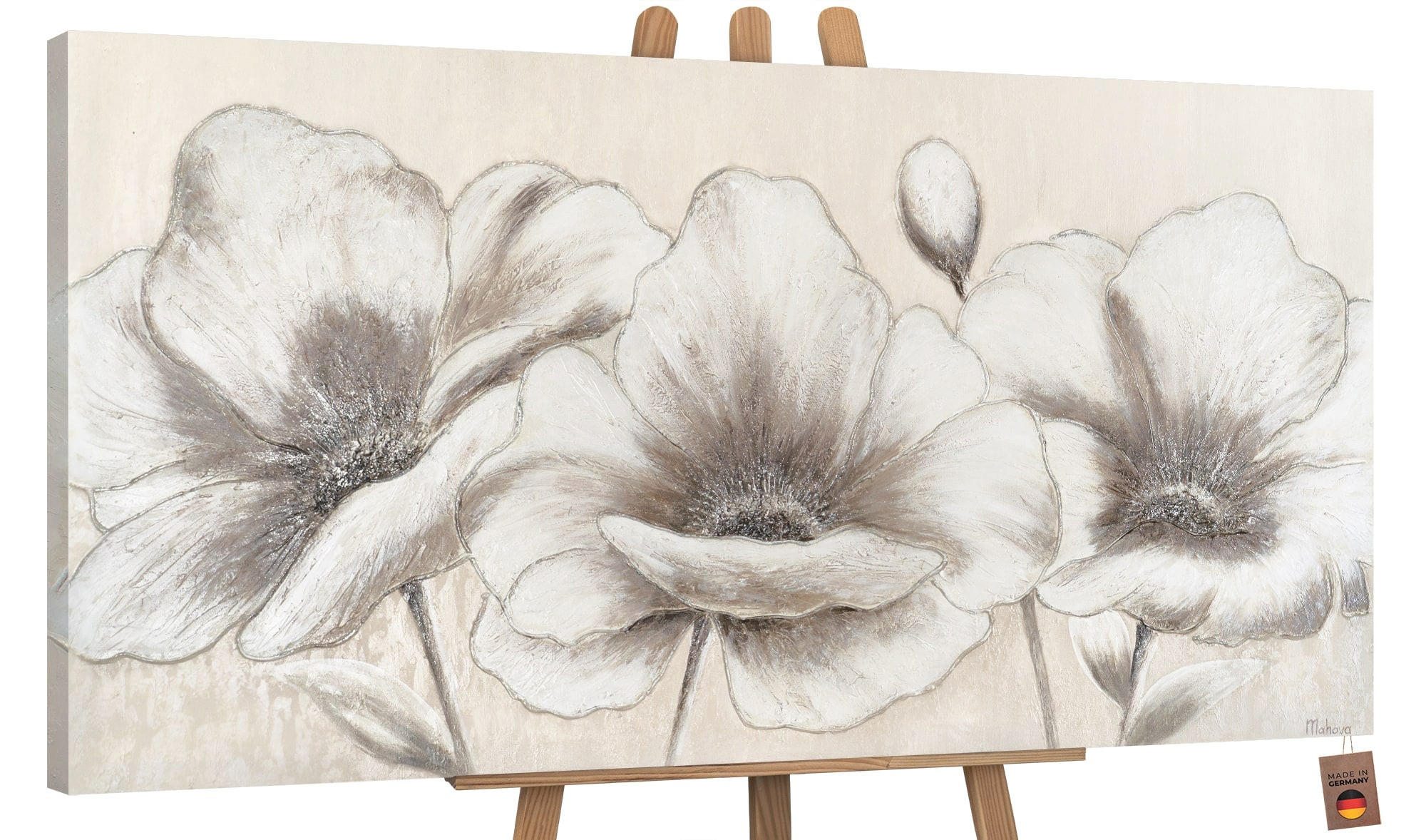 GEMÄLDE Blumen II auf Keilrahmen 100x50 cm - Creme, Holz (100/50cm) - YS-art gallery