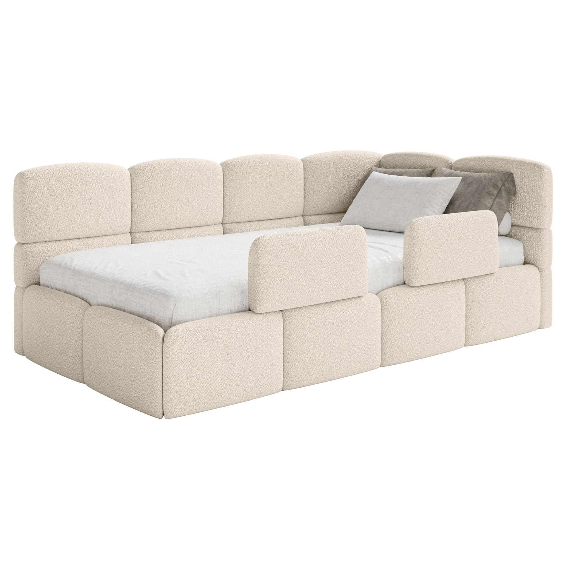 JUGENDBETT Cloudy rechts mit Rausfallschutz Bouclé Hellbeige - Ecru, Kunststoff/Textil (90/200cm) - Selsey