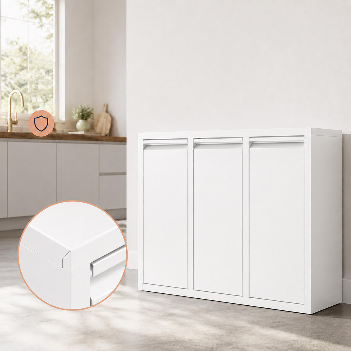 MÜLLEIMER Weiß 3-Fach kippbar 3x10 l - Weiß, Kunststoff/Metall (65/49/25cm) - Relaxdays