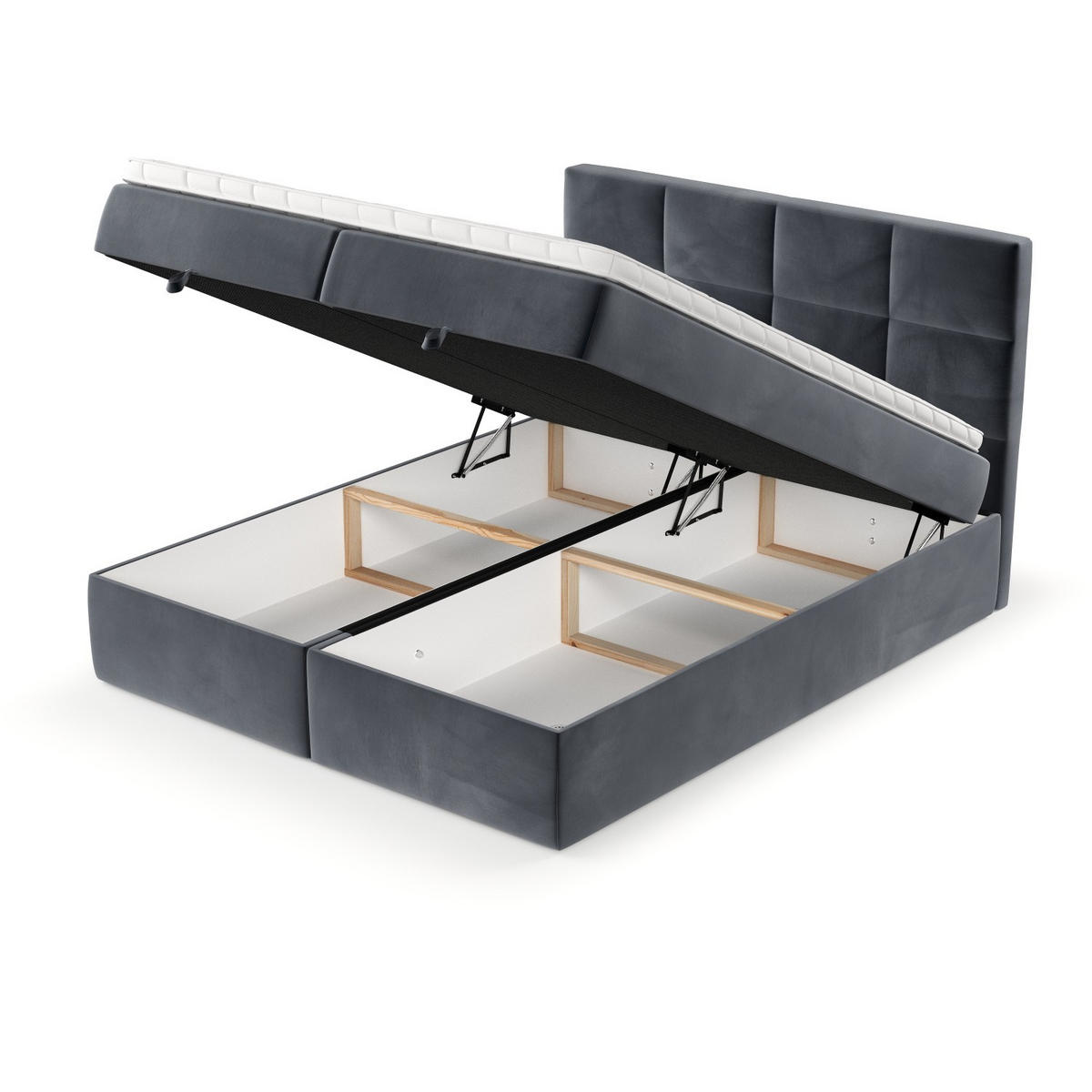 BOXBETT Velto 140/200 cm Dunkelgrau im Kronos Stoff - Dunkelgrau/Schwarz, Holz/Holzwerkstoff (140/200cm) - AltaBeds