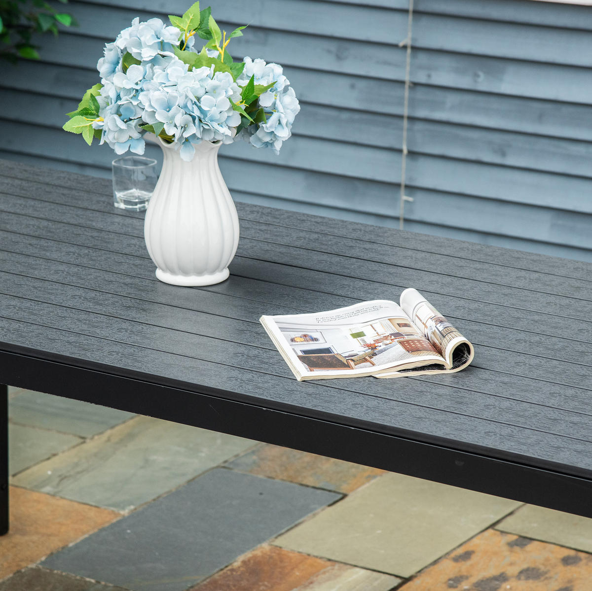 GARTENTISCH 190/84,5/72 cm schwarz aus Aluminium mit WPC-Tischplatte - Schwarz, Metall (190/84.5/72cm) - OKWISH