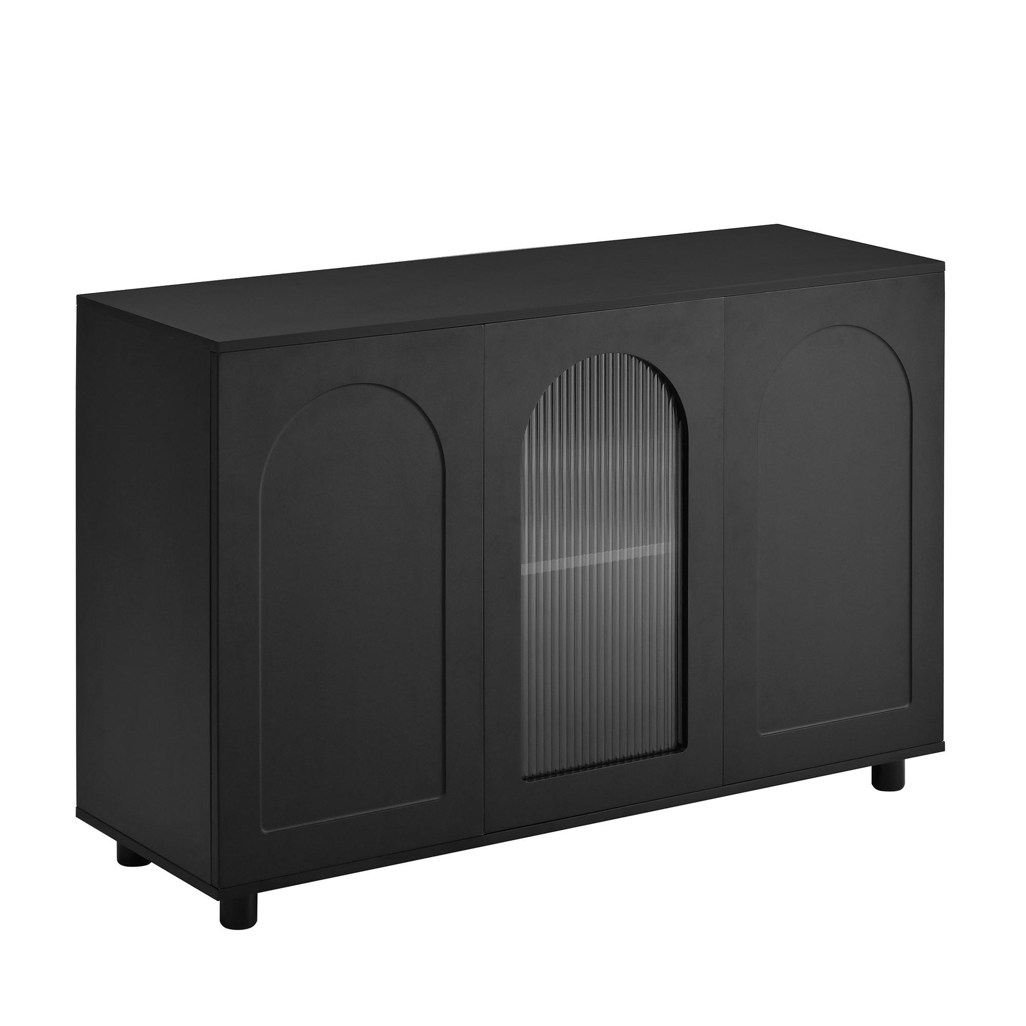SIDEBOARD 120 cm Schwarz MDF mit Glastür, Push-to-Open und verstellbaren Regalen - Schwarz, Holzwerkstoff (120/78.5/40cm) - Urban Meuble