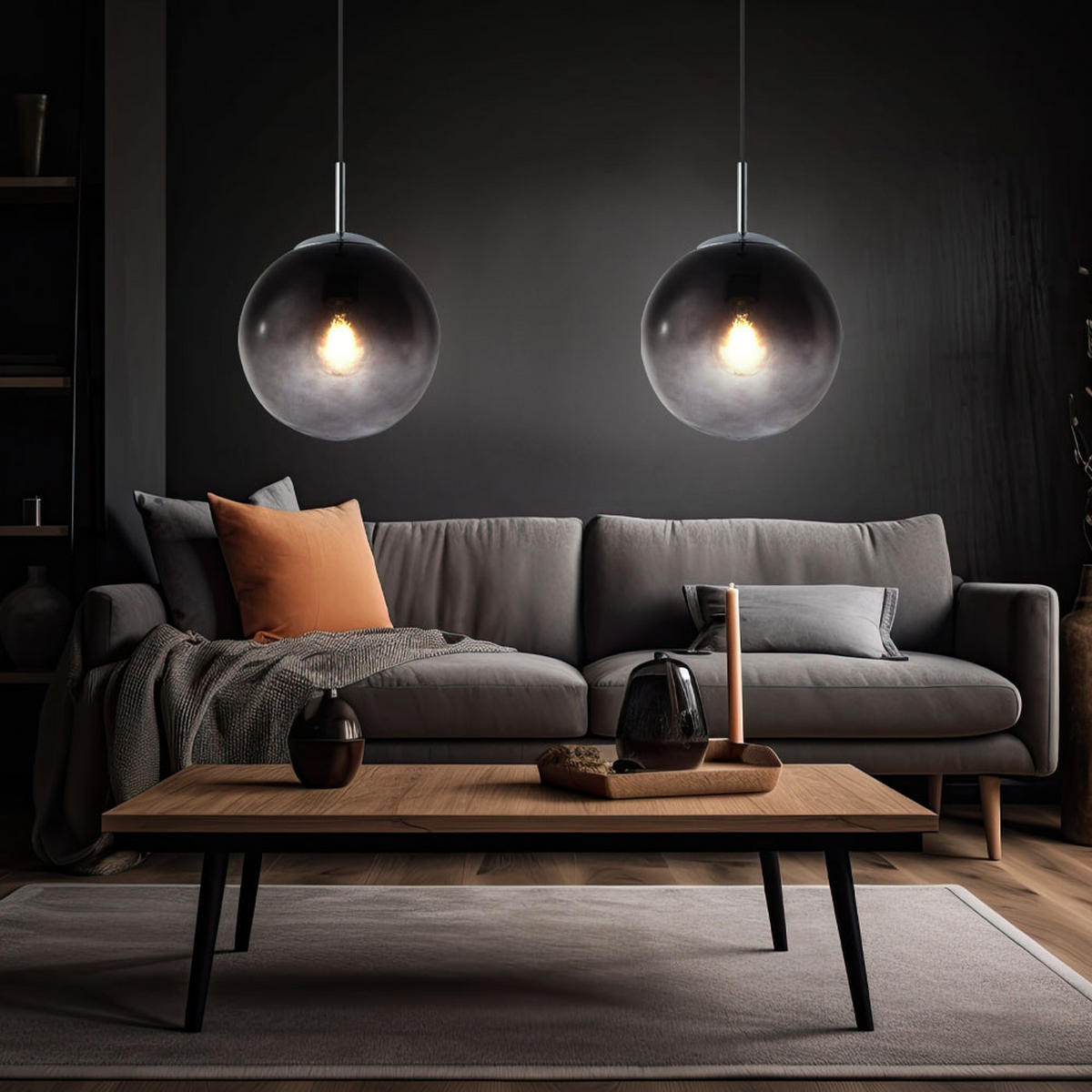 HÄNGELEUCHTE Glas Rauch Grau - Grau, Glas (20/20/120cm) - Globo Lighting