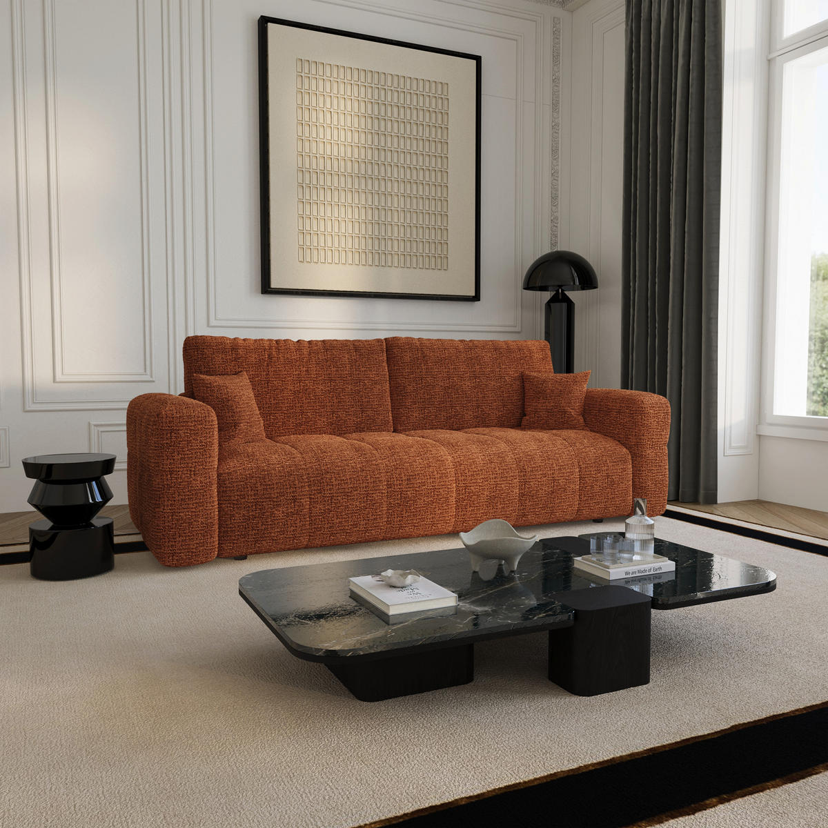 SCHLAFSOFA mit Stauraum VIBE Kettgewebe mit weichem Griff Terrakotta 247cm - Dunkelorange/Terracotta, Textil (247/90/102cm) - Premium Interiors
