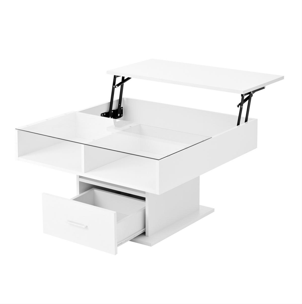 COUCHTISCH 78/78/45,5-59,5 cm in Weiß mit LED-Beleuchtung und Stauraum - Weiß, Holzwerkstoff (78/78/59.5cm) - Flora Grace