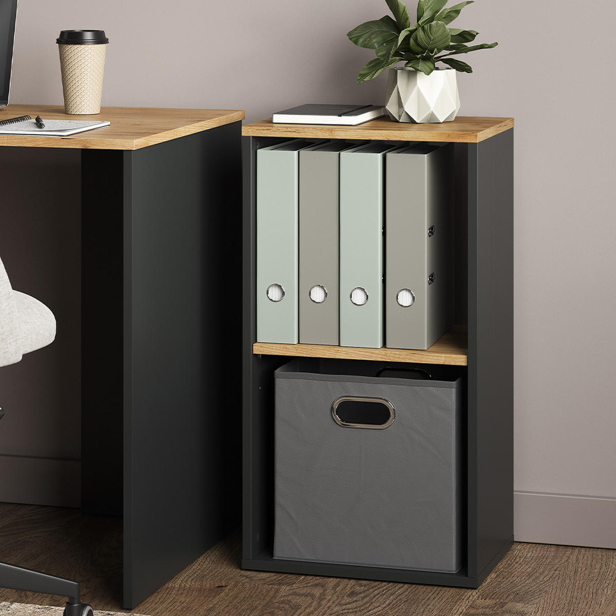 BÜCHERREGAL Tomy Anthrazit/Goldkraft Eiche 40 x 74 cm mit 2 offenen Fächern - Honigeiche/Anthrazit, Holzwerkstoff (40/74/30cm) - Vicco