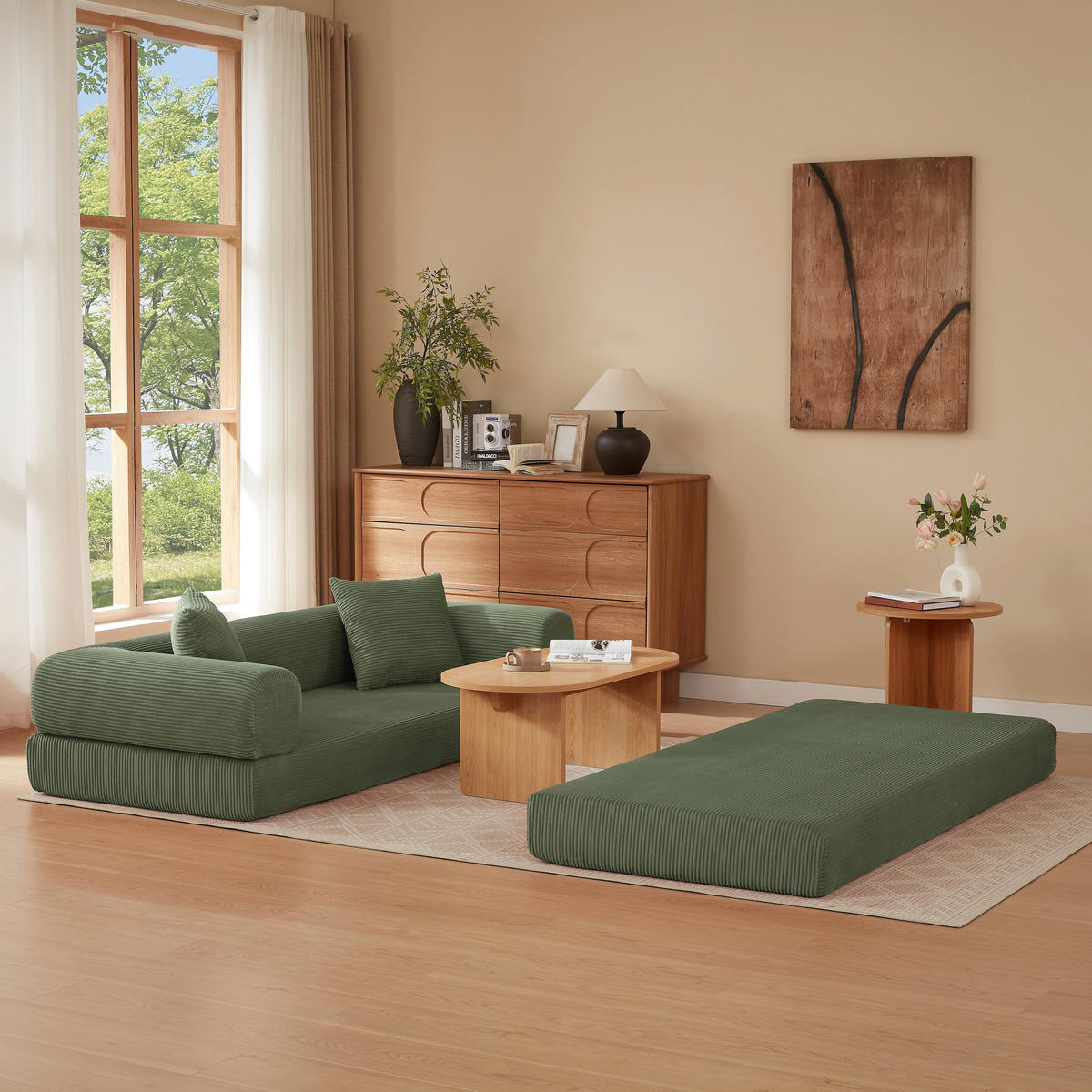 SCHLAFSOFA aus Cord in Grün 2-in-1 Funktion & zum Gästebett klappbar - Grün, Textil (89/59/195cm) - Urban Meuble