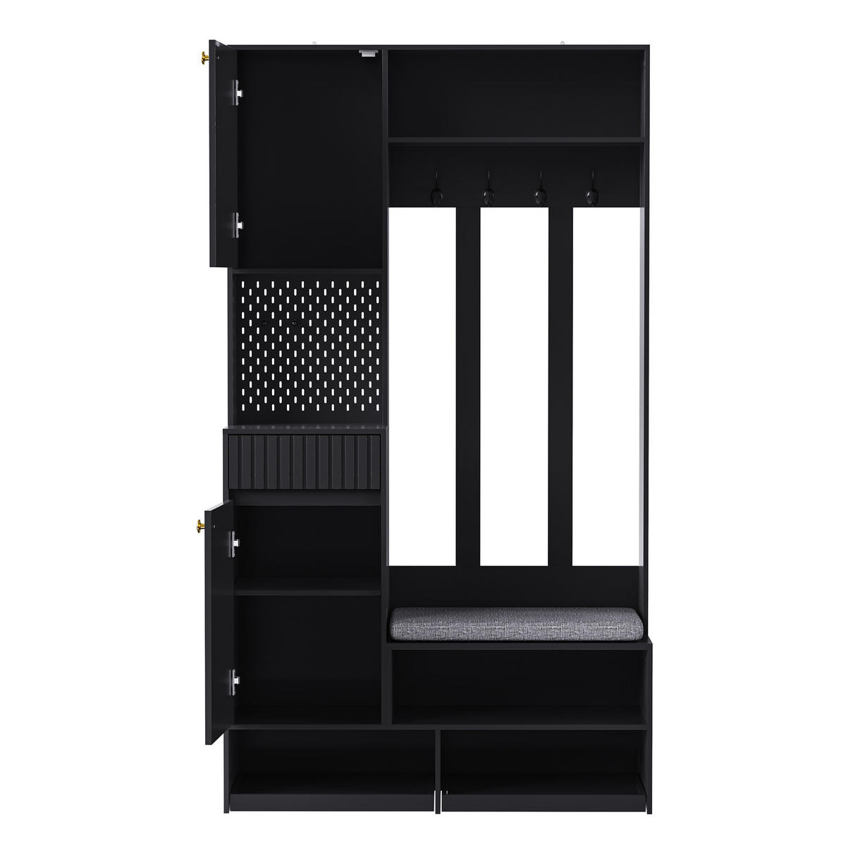 GARDEROBENSET 35/100/180 cm mit Sitzbank, 4 Haken und Schubladen, Schwarz - Schwarz, Holzwerkstoff (100/180/35cm) - Redom