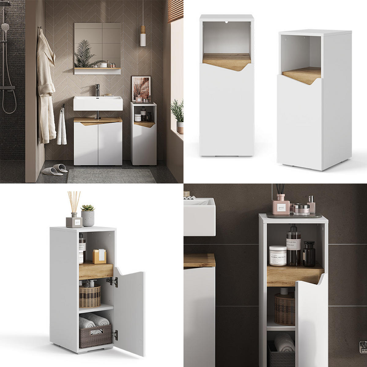 MIDISCHRANK Marelle Weiß 30 x 74.5 cm mit Tür und offenem Fach - Weiß, Holzwerkstoff (30/74.5/35cm) - Vicco