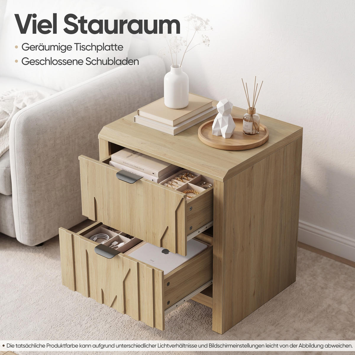 NOČNÍ STOLEK Dubový dekor se 2 zásuvkami v moderním stylu - barva dubu, kompozitní dřevo (48/55.5/40cm) - Urban Meuble