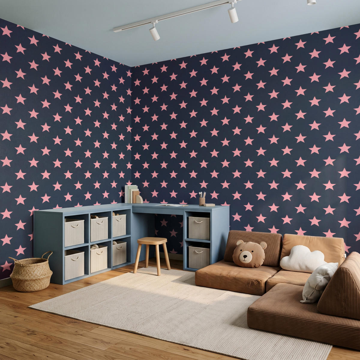 KINDERTAPETE - Muster - Sterne - Rosa - 500x300 cm - Anthrazit, Papier (500/300cm) - OnlyWow