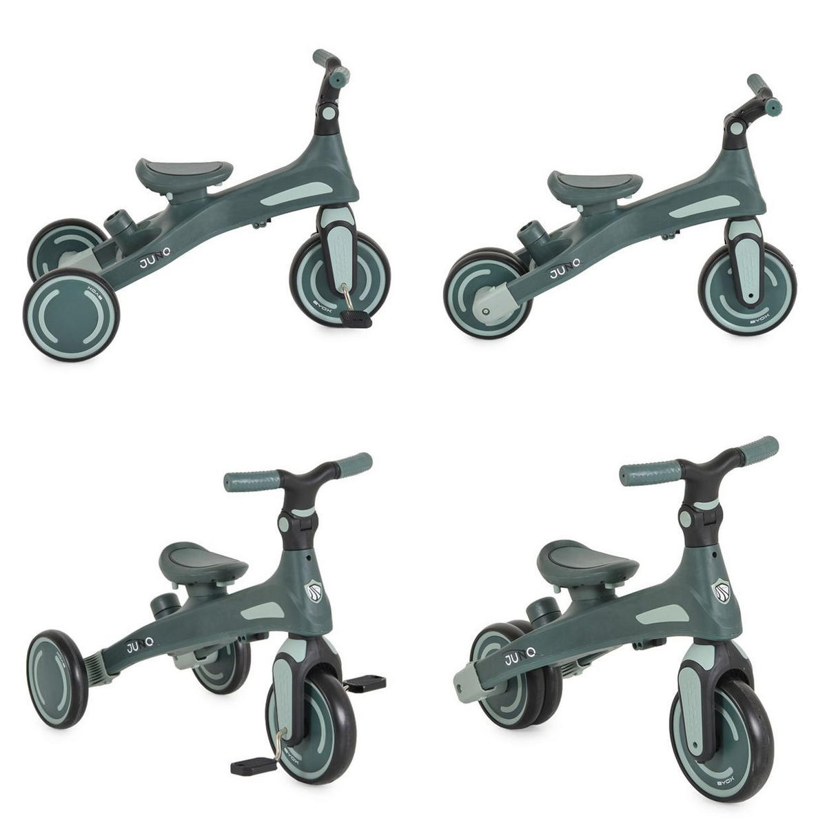 DREIRAD Juno 4 in 1 Laufrad grün Schiebegriff Sitzdrehung Sonnendach - Grün, Metall (72/38/95cm)