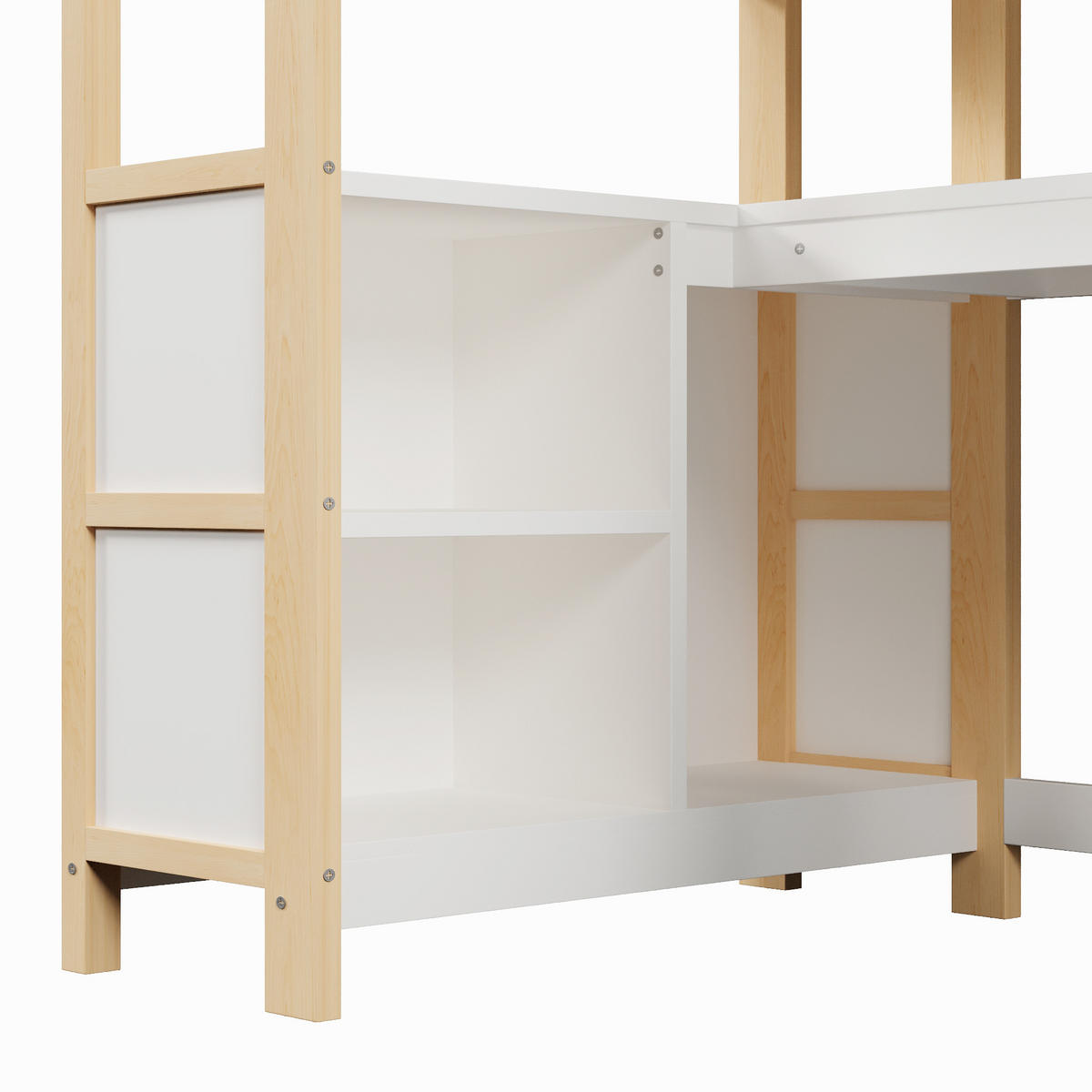 HOCHBETT 140/200 cm DE-04492, mit Schreibtisch, Kleiderschrank und Regalen in Natur - Naturfarben/Weiß, Holz/Holzwerkstoff (140/200cm) - ComfortXL