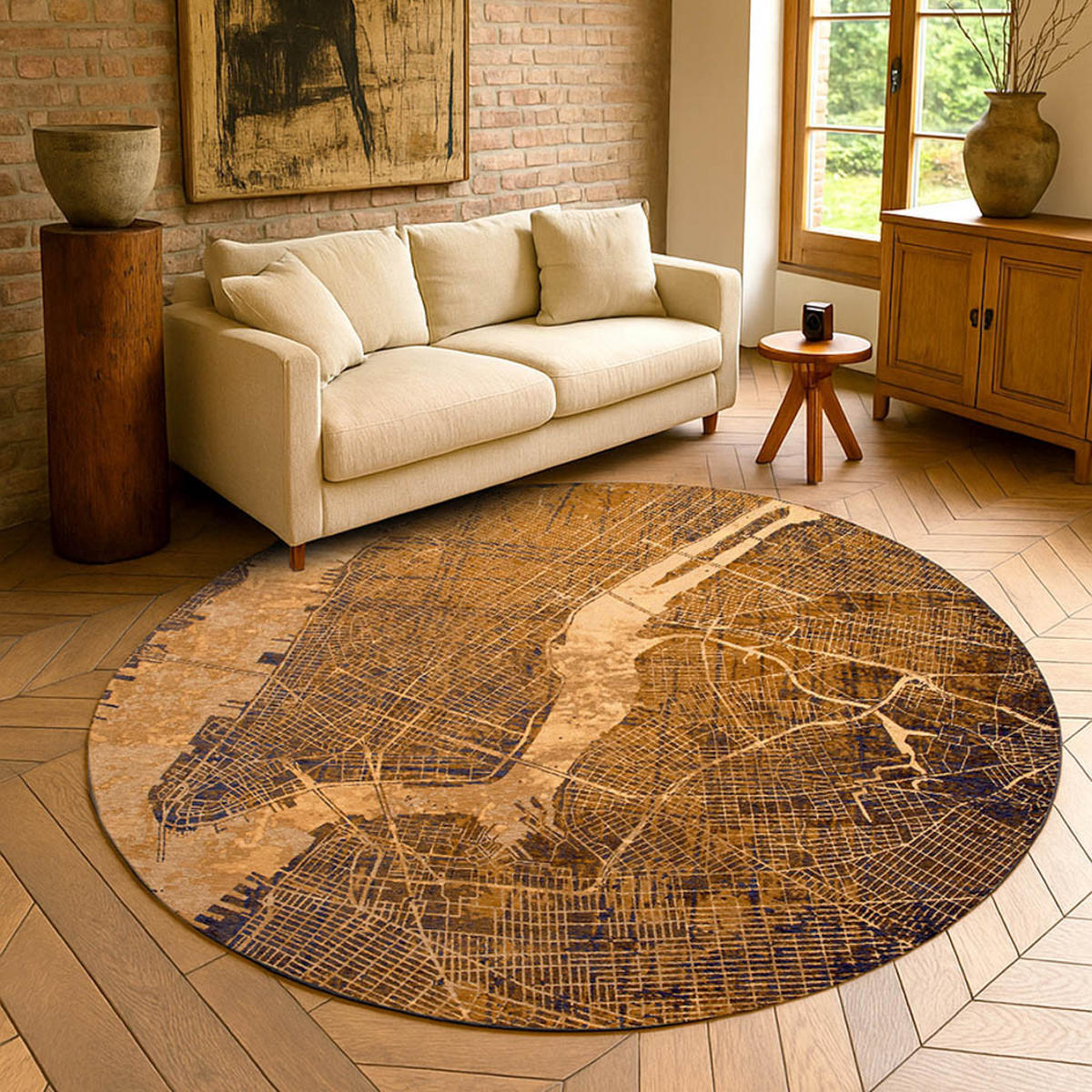 TEPPICH Gatsby Gold Cities New York 240/240 cm - Gelb, Kunststoff/Textil (240/240cm) - Louis De Poortere