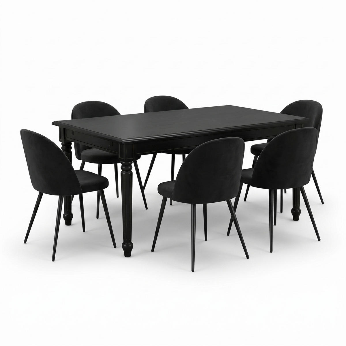 ESSGRUPPE Amaretta mit Esstisch Schwarz und 6 Stühlen Schwarz, 180 x 100 cm - Schwarz, Holz/Textil (180/75/100cm) - ebuy24