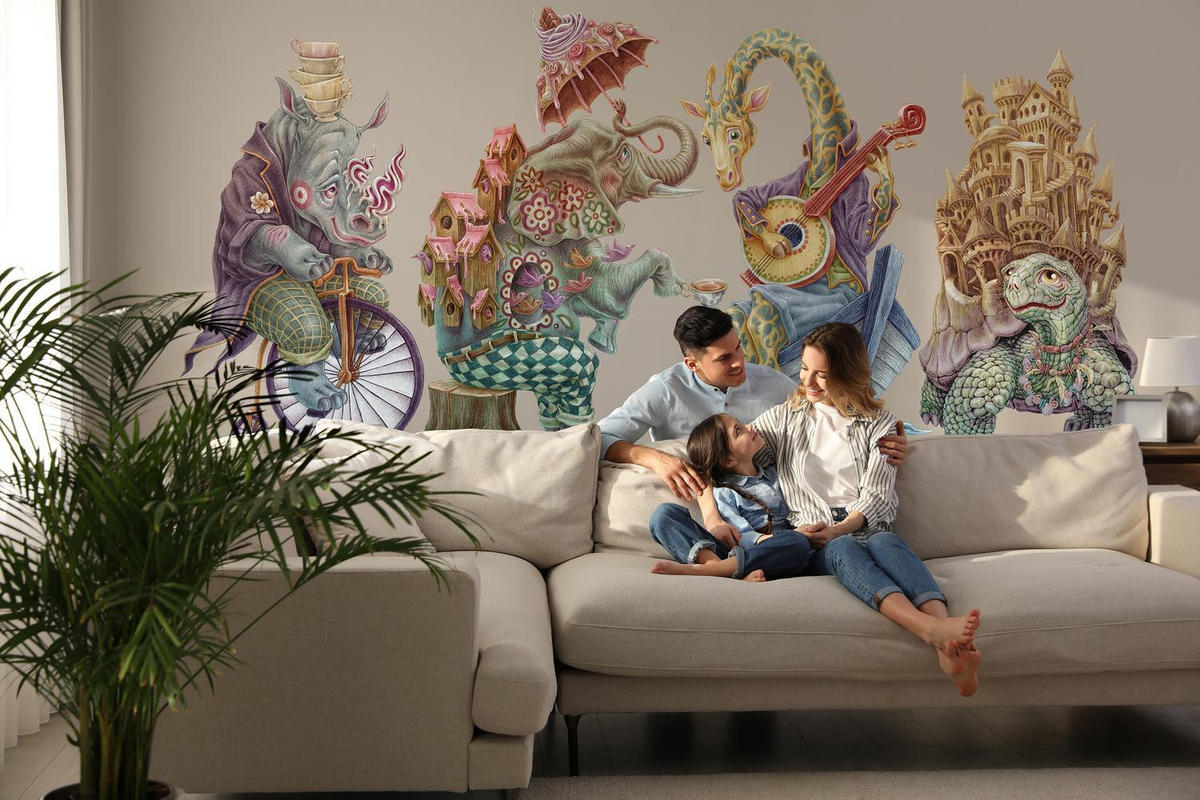 WANDAUFKLEBER 100x132cm - Pastellkreaturen - Multicolor, Kunststoff (100/132/0.1cm) - Wallfluent