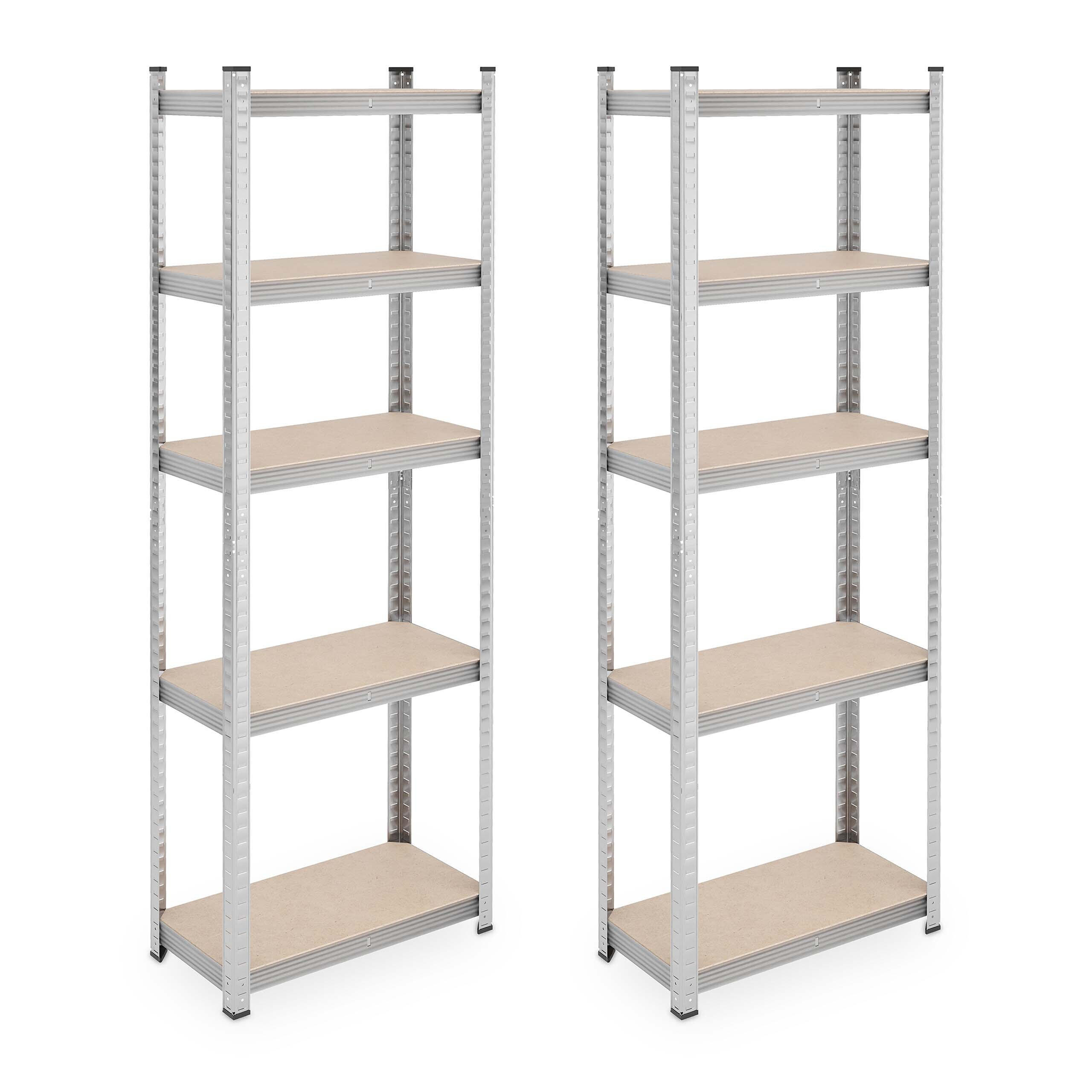 SCHWERLASTREGAL Silber 2er-Set 5 Ebenen 180x60x30 cm - Silberfarben, Holzwerkstoff/Kunststoff (60/180/30cm) - Relaxdays
