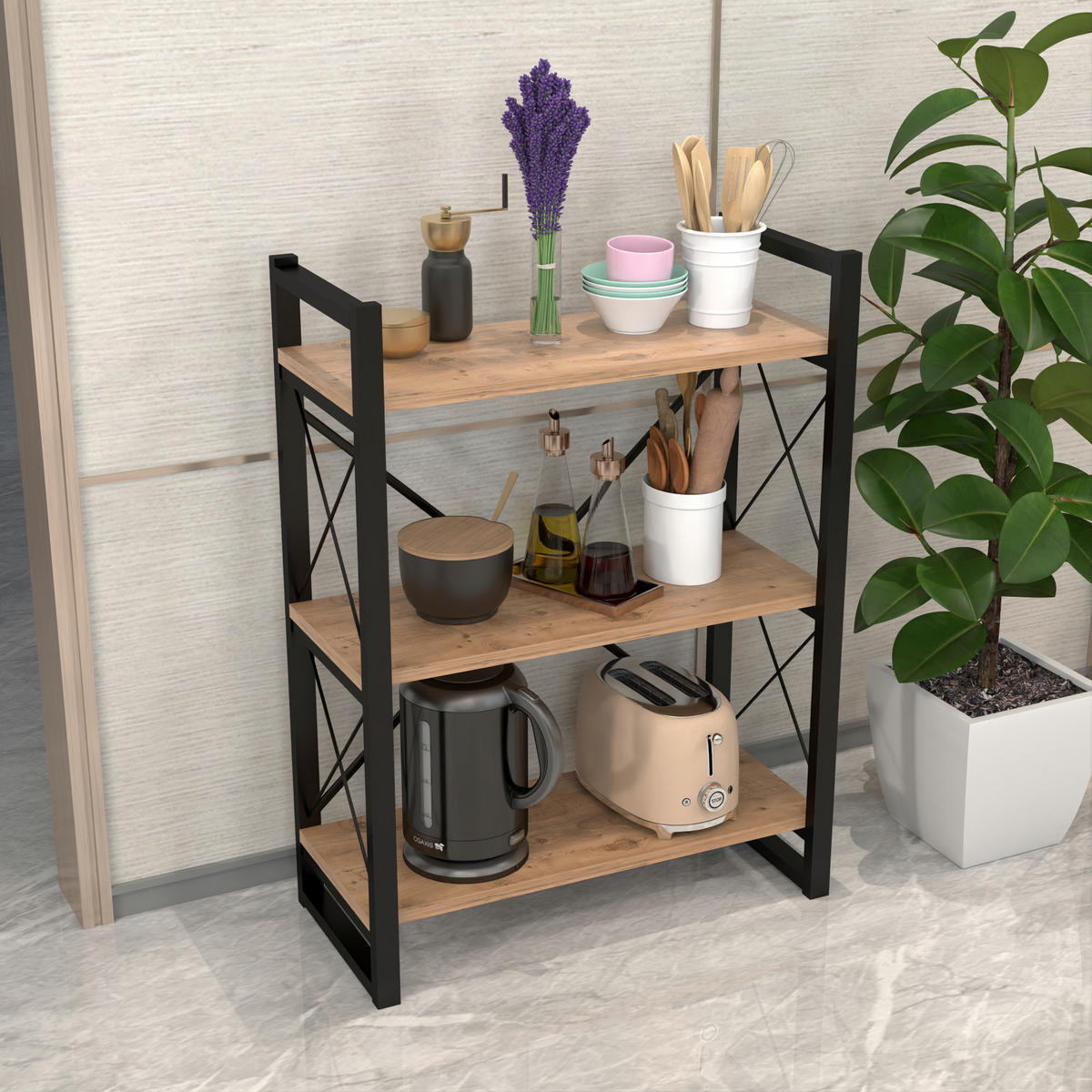 STANDREGAL Skørping - Schwarz/Braun, Holzwerkstoff/Metall (65/90/30cm) - [en.casa]