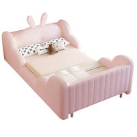 KINDERBETT 90/200 cm in Rosa mit Lattenrost Stoff Hasendesign - Rosa/Naturfarben, Holzwerkstoff/Textil (90/200cm) - STILVORA
