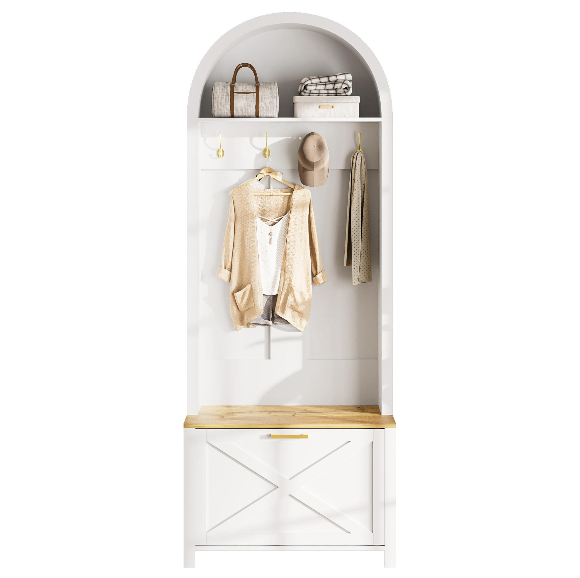 GARDEROBENSCHRANK mit Schuhfach 75 x 35 x 195 cm MDF Weiß Holzoptik - Weiß, Holzwerkstoff (35/195/75cm) - Beauniv