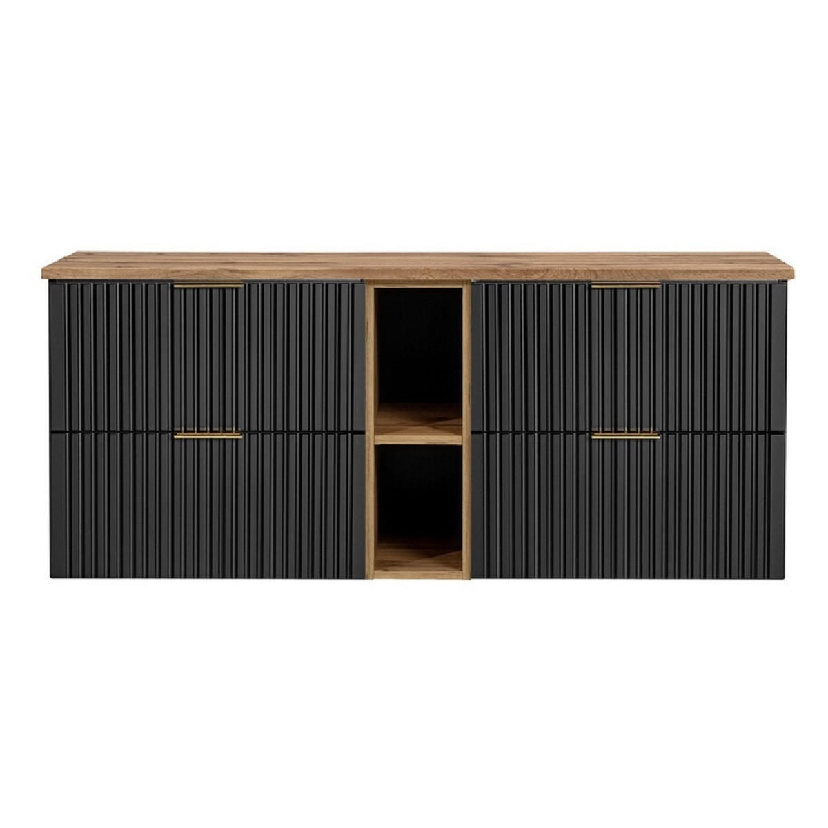 BADMÖBEL-SET 4 Teile - Adel Black A BM133 in Schwarz Matt / Wotan Eiche - Eiche Wotan/Schwarz, Holz (140/57/46.6cm)