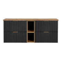 BADMÖBEL-SET 4 Teile - Adel Black A BM133 in Schwarz Matt / Wotan Eiche - Eiche Wotan/Schwarz, Holz (140/57/46.6cm)