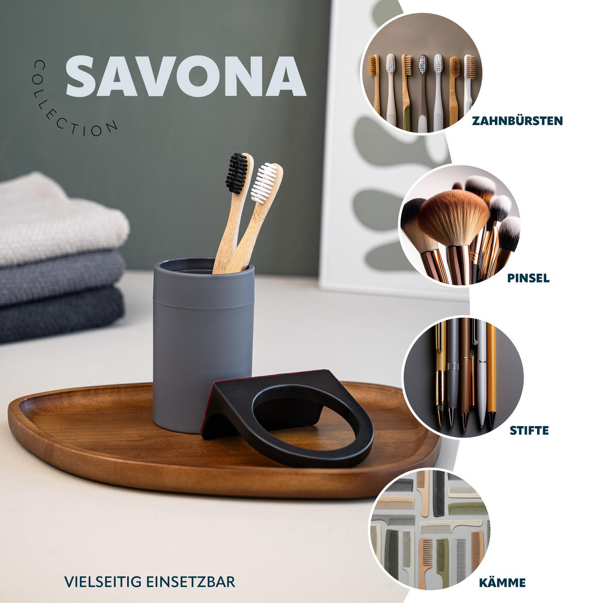 BADACCESSOIRESET SAVONA Softtouch (2er-Set) - Grau, Kunststoff (7/16/9cm) - bremermann