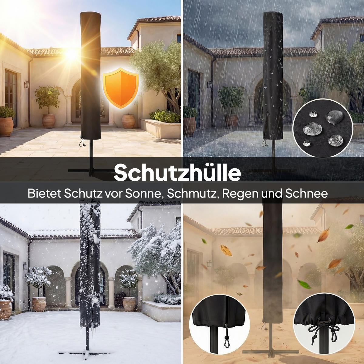 SONNESCHIRM mit Solar LED Marineblau 289/198/248 cm - Dunkelblau, Metall (198/289cm) - Outsunny