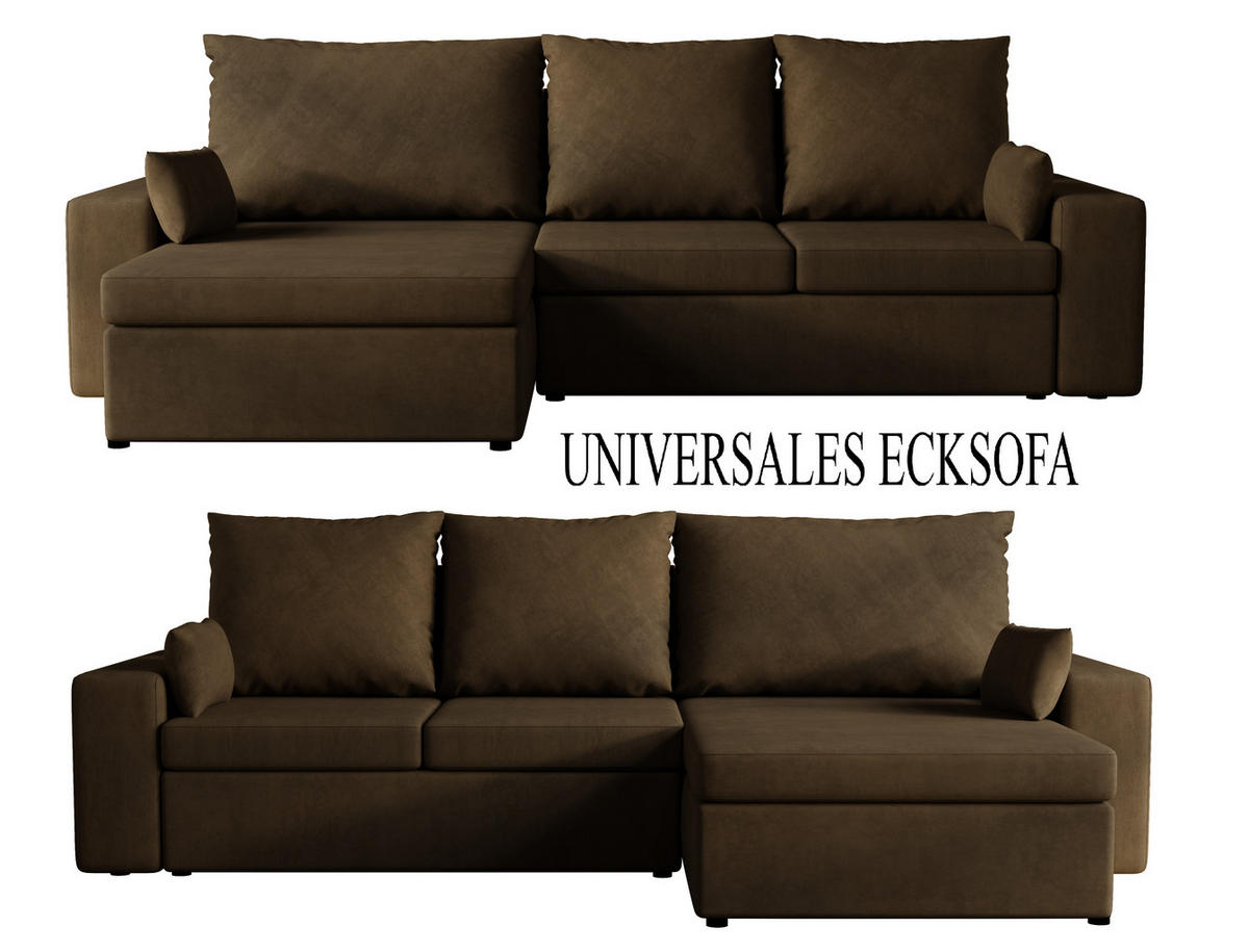 ECKSOFA Paco mit Bettkasten und Schlaffunktion, L-Form/XL-Form, Velourstoff, Universal - Braun, Holzwerkstoff (276/145cm) - 4ALL HOME